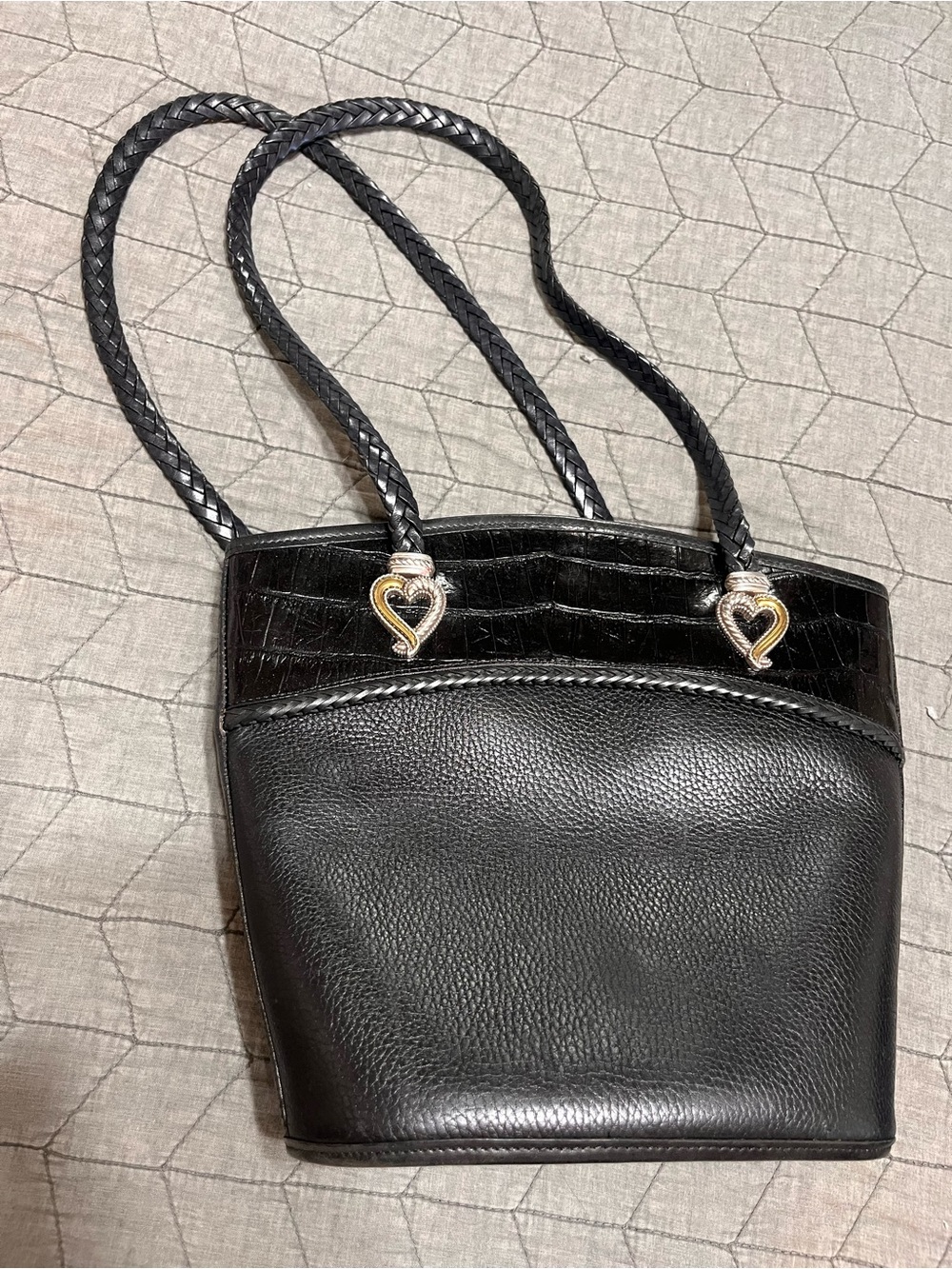 Brighton Black Leather Tote Bag with Heart Accent